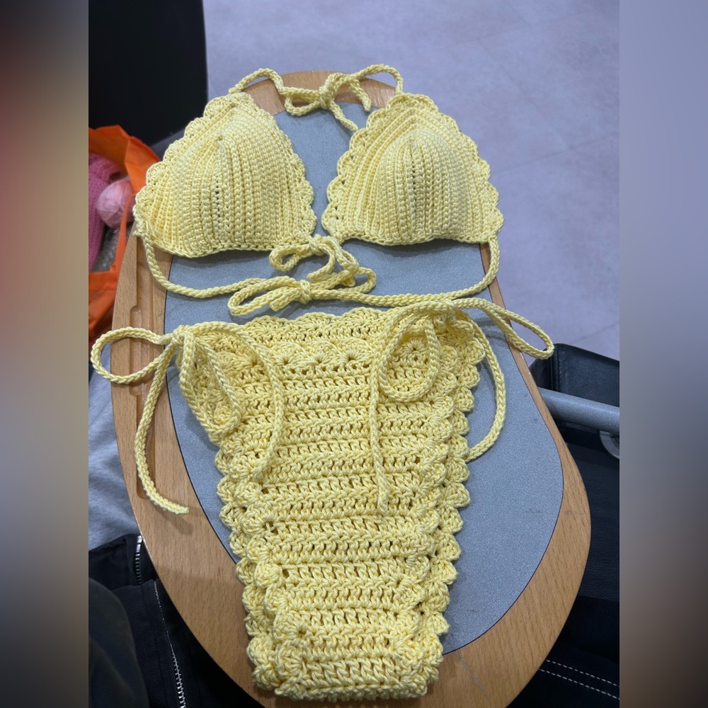 Handmade High Waist Yellow Crocheted Bikini Set